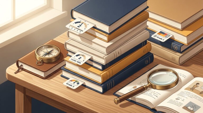 AR 지수 vs Lexile 지수 완벽 비교에 대한 글의 이미지로 책상 위에 여러 권의 책들이 쌓여 있는 이미지